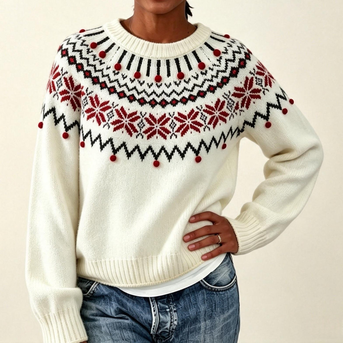 Claire Snowflake Bobble Knit Sweater