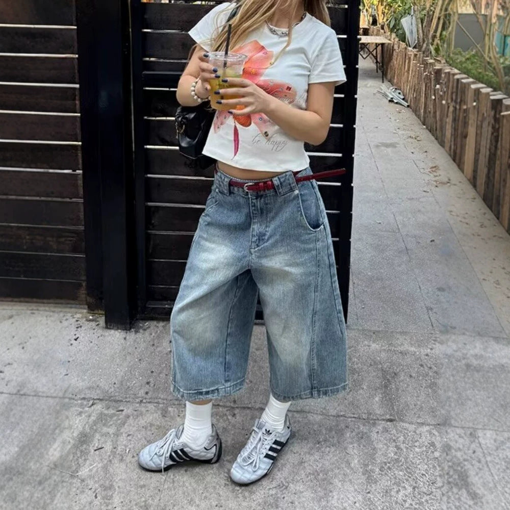 Keira High-Waist Wide-Leg Denim Culottes