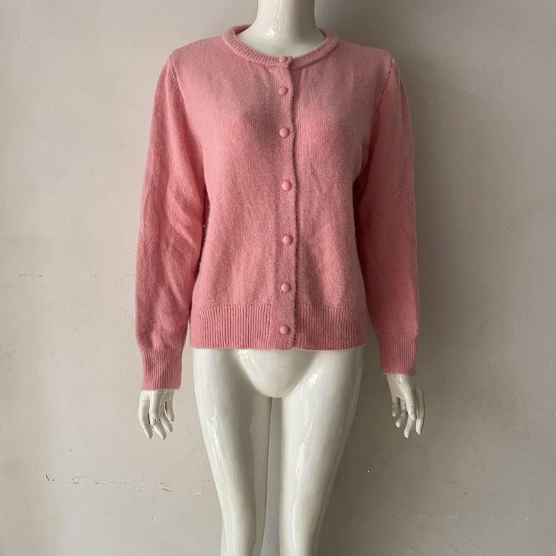 Vienna Wool Round-Neck Button-Up Cardigan