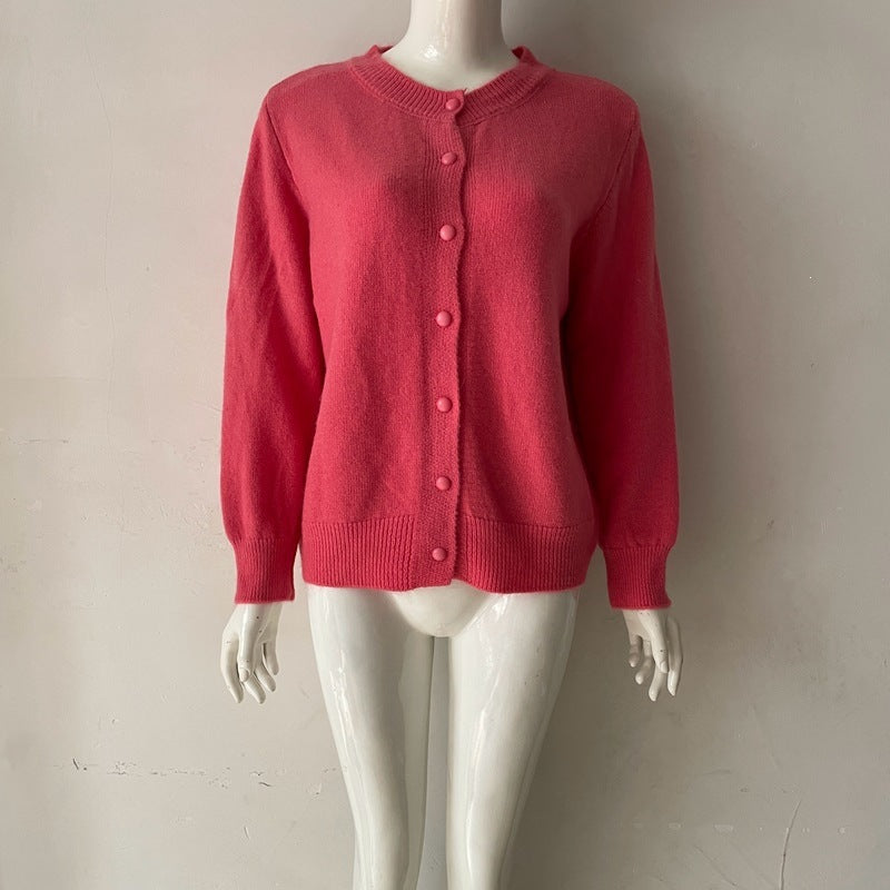 Vienna Wool Round-Neck Button-Up Cardigan
