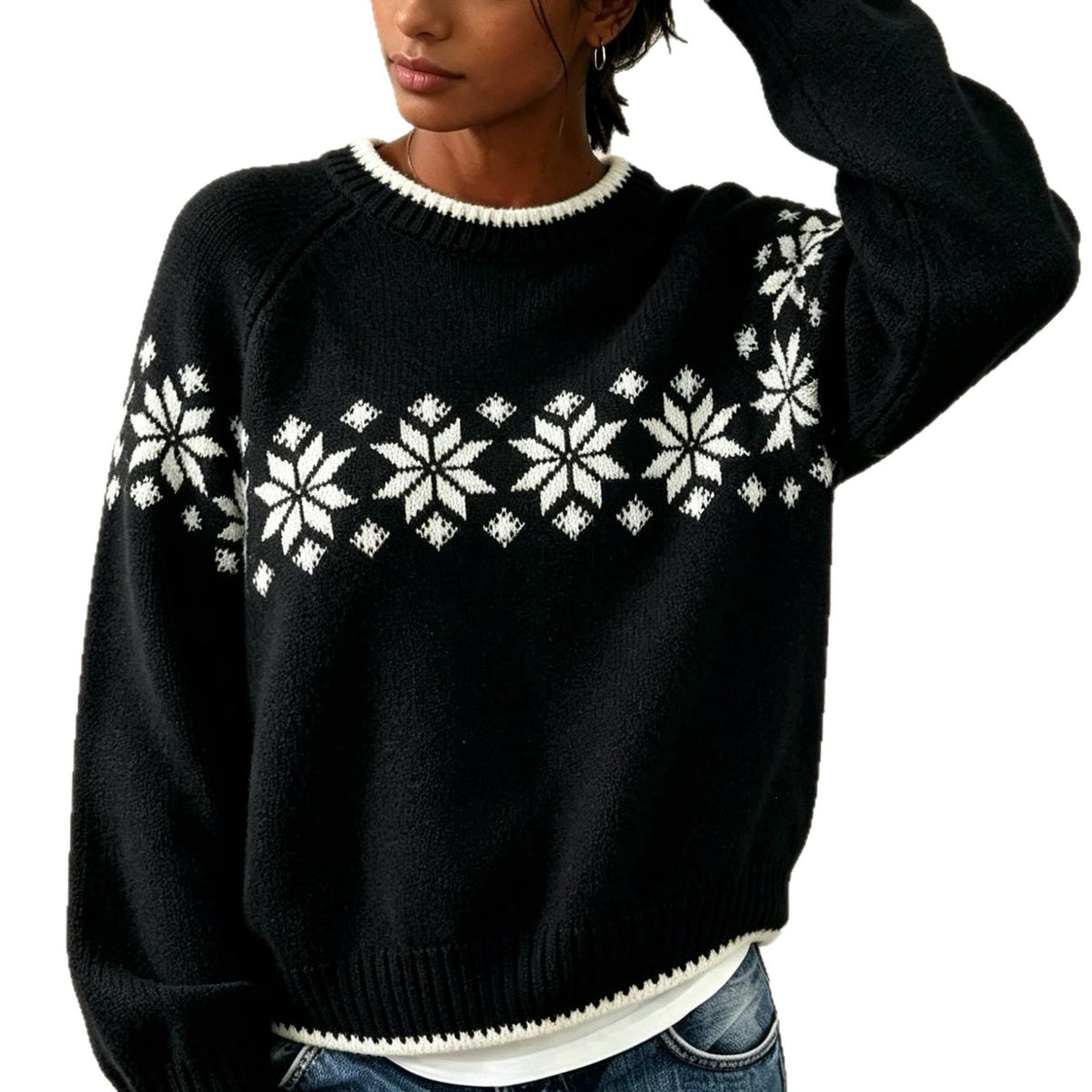 Willa Snowflake Crew-Neck Knit Sweater