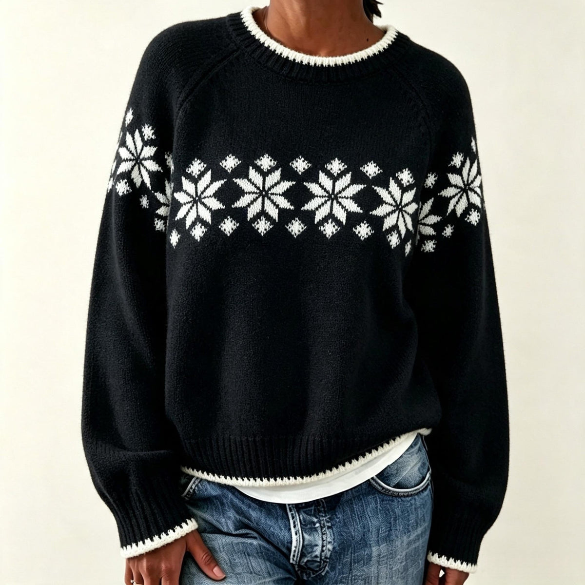 Willa Snowflake Crew-Neck Knit Sweater