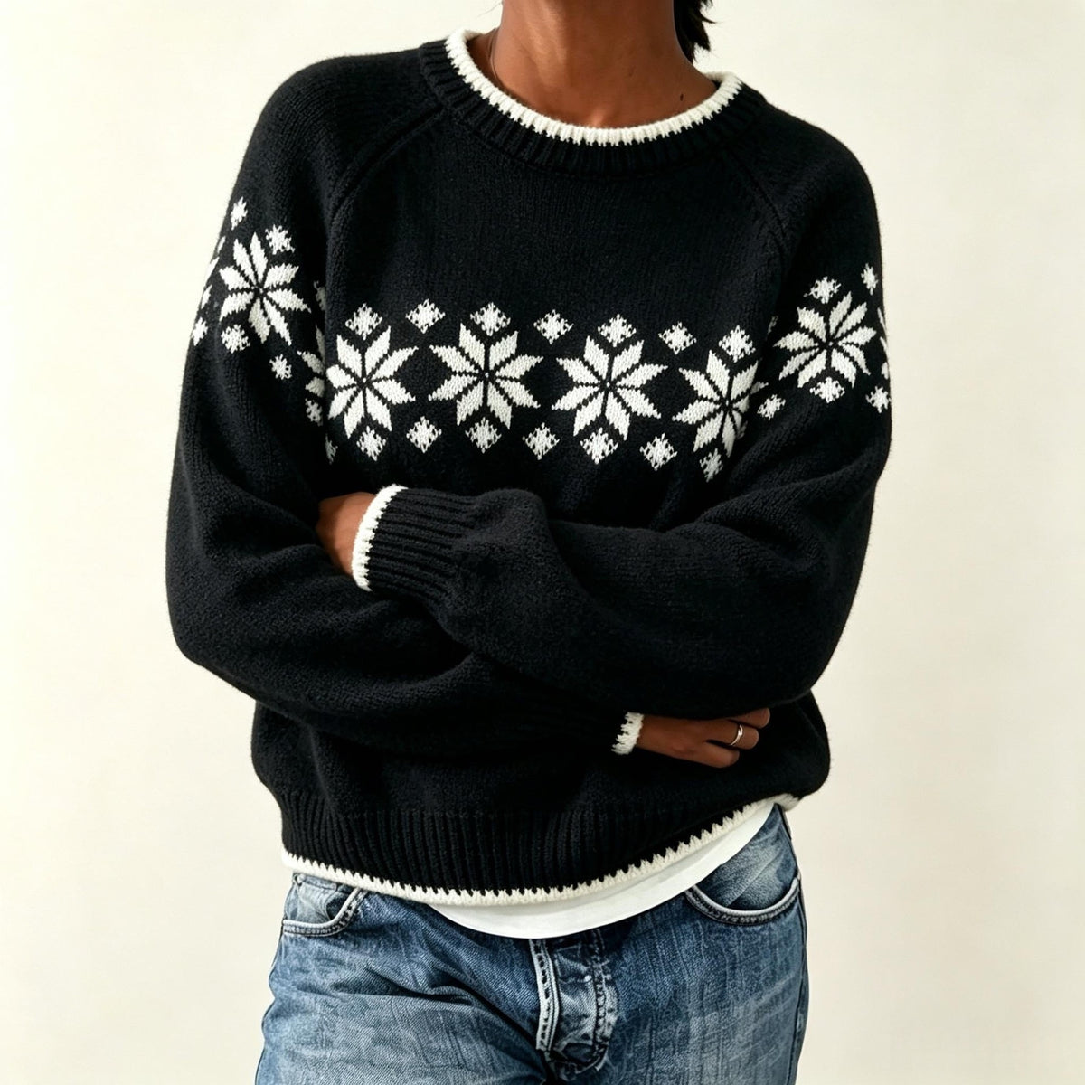 Willa Snowflake Crew-Neck Knit Sweater