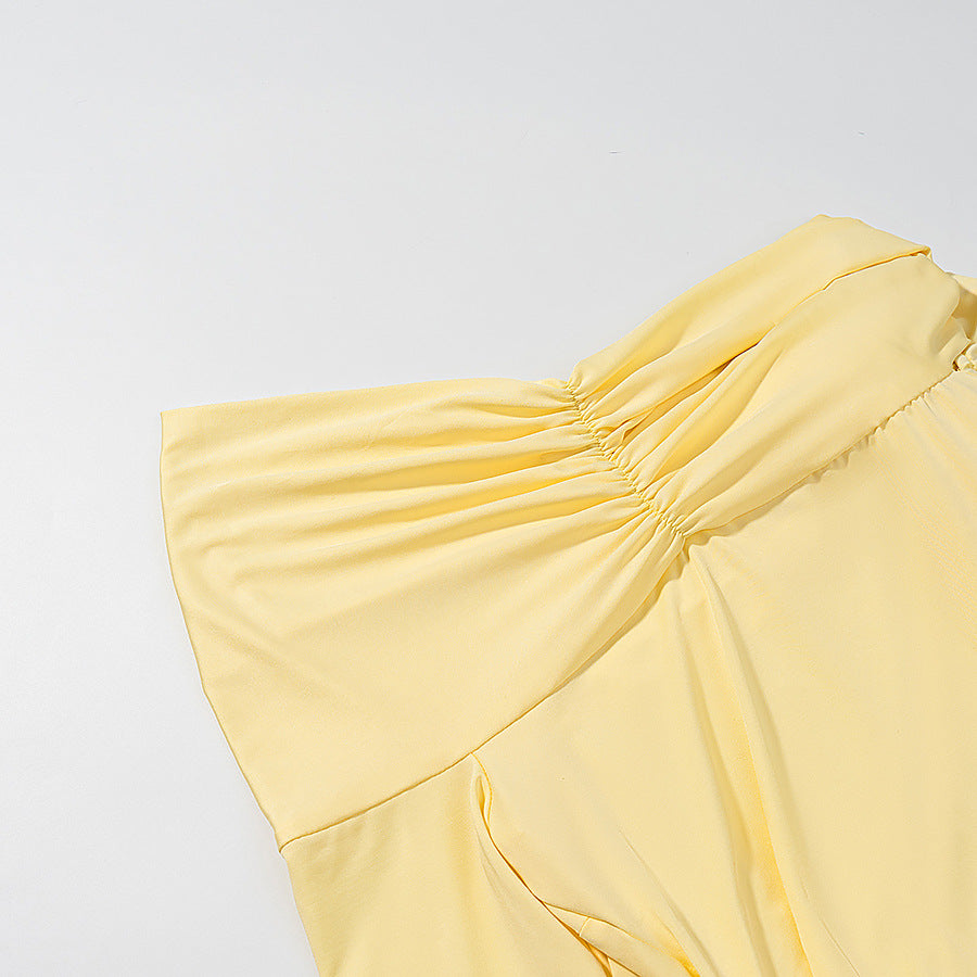 Becca Asymmetric Draped Long Sleeve Maxi Dress