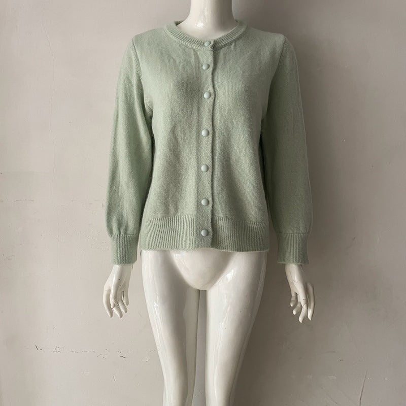 Vienna Wool Round-Neck Button-Up Cardigan