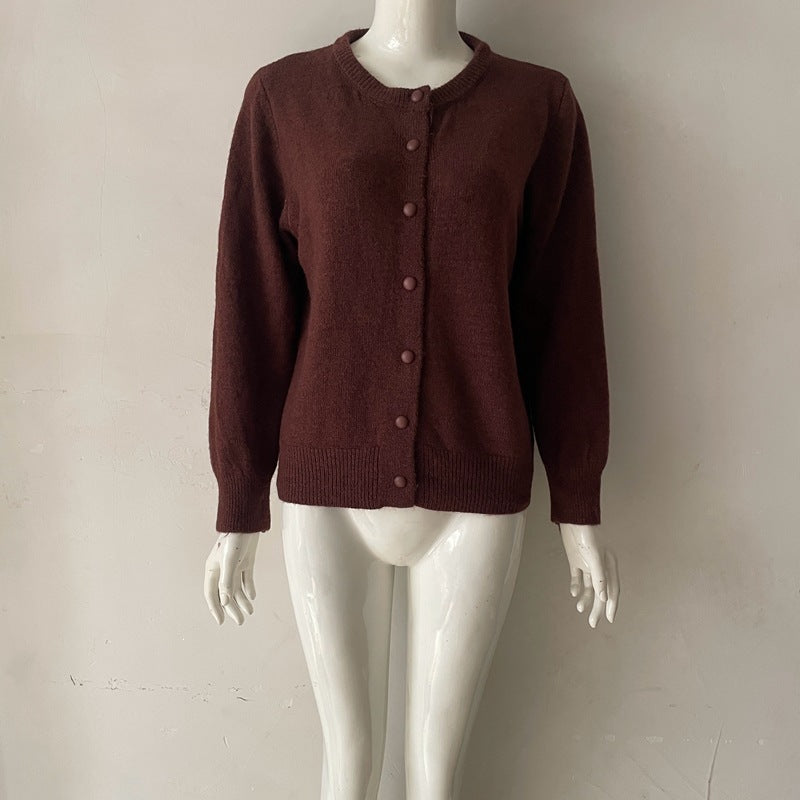 Vienna Wool Round-Neck Button-Up Cardigan