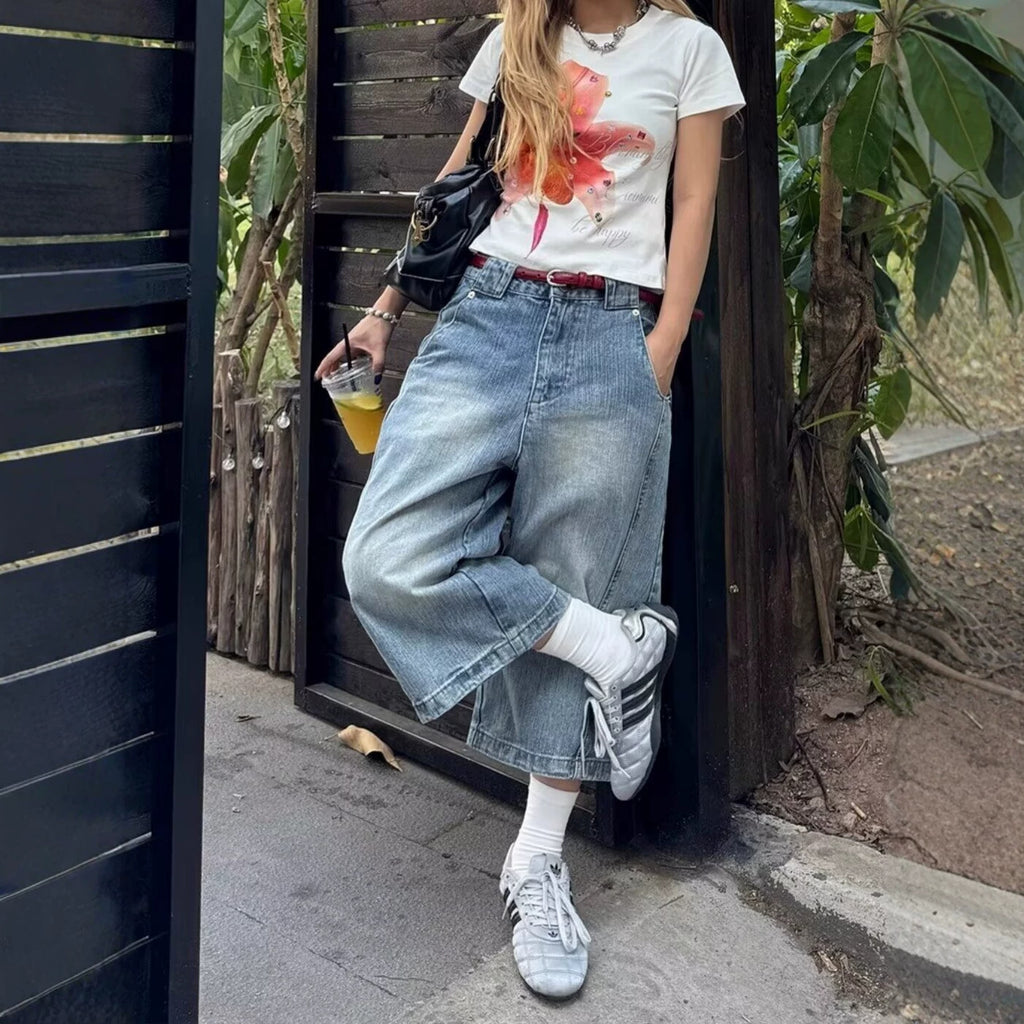 Keira High-Waist Wide-Leg Denim Culottes