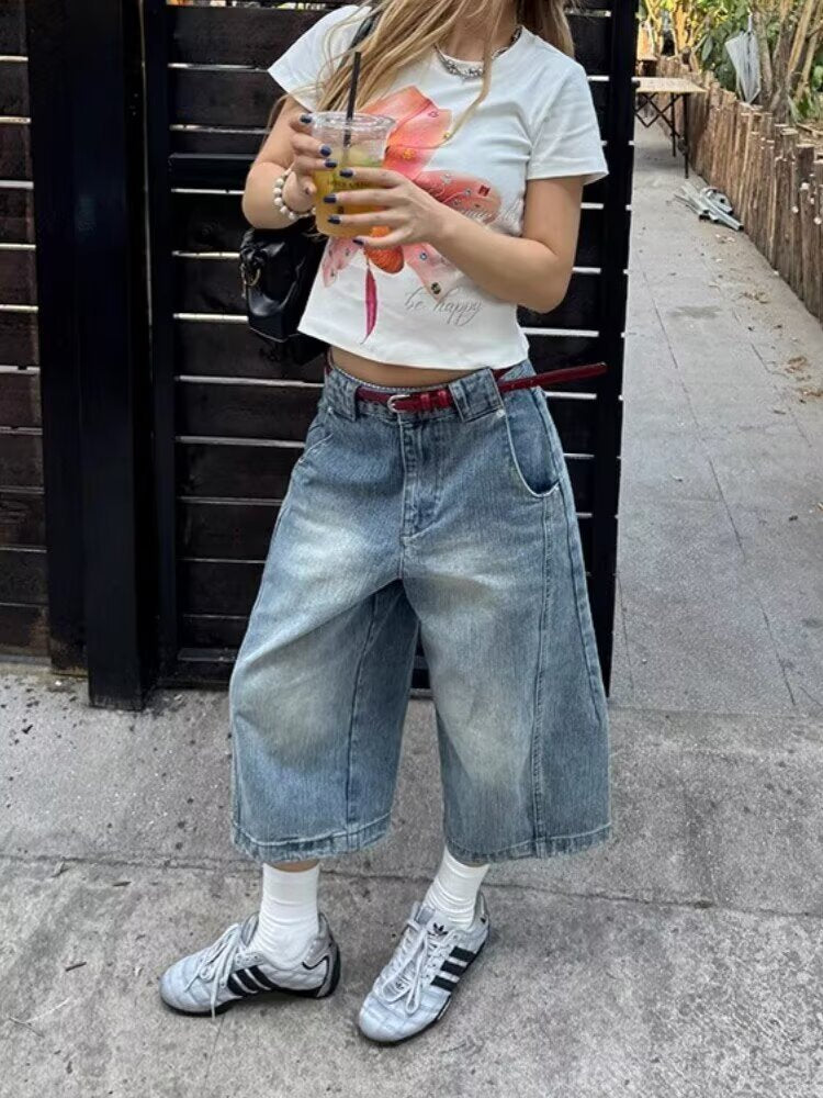 Keira High-Waist Wide-Leg Denim Culottes
