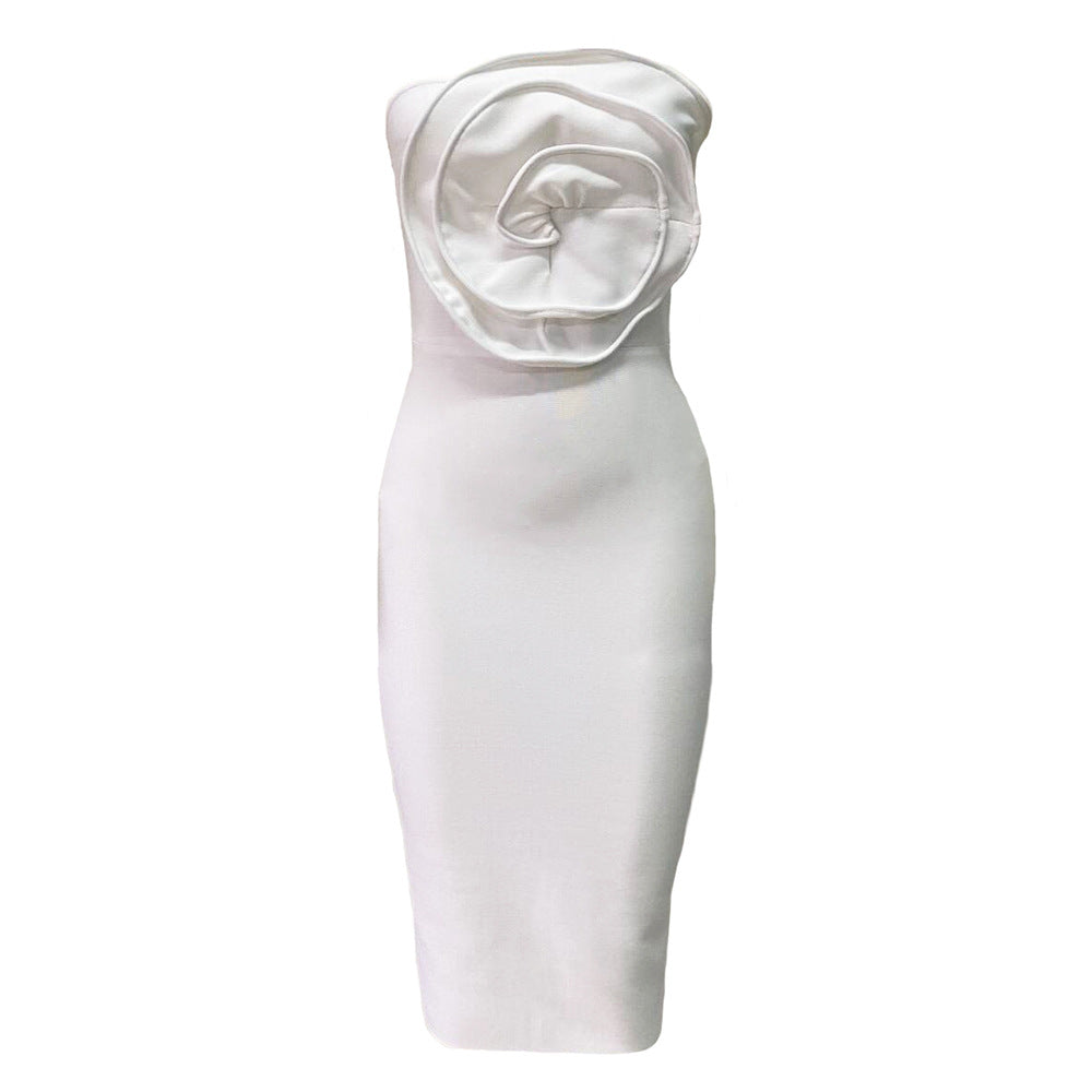 Julia Strapless Rosette Midi Dress