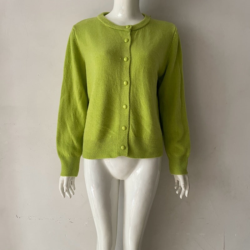 Vienna Wool Round-Neck Button-Up Cardigan
