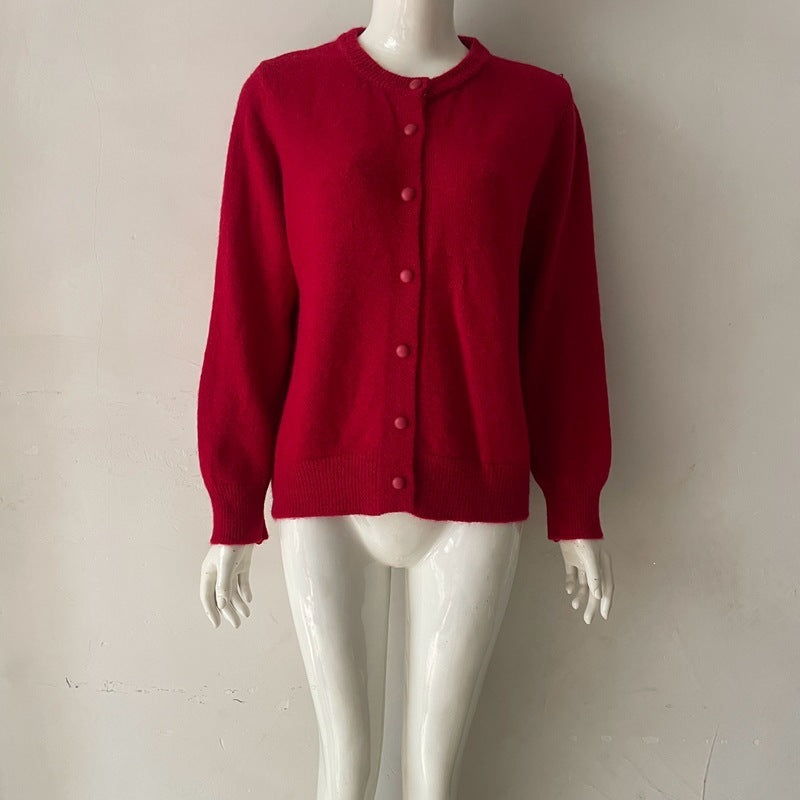 Vienna Wool Round-Neck Button-Up Cardigan